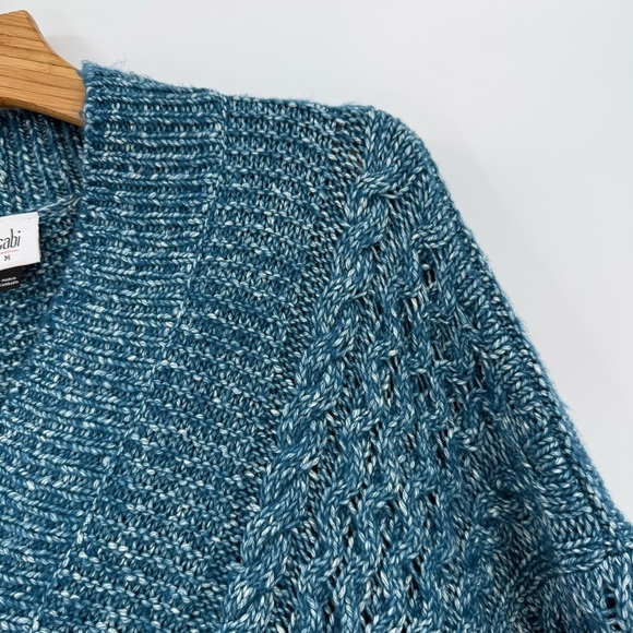 Cabi 4095 Astral Cropped Cable-Knit Open Cardigan in Teal in M - Picture 8 of 12